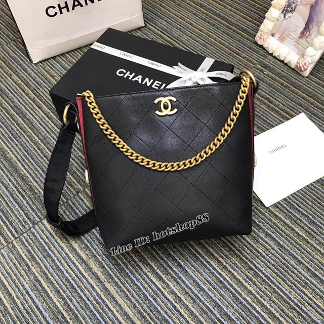 CHANEL女包 A57573 秋冬新款嬉皮包 小牛皮羅緞 小號 Chanel單肩女包 黑色香奈兒包 djc1116